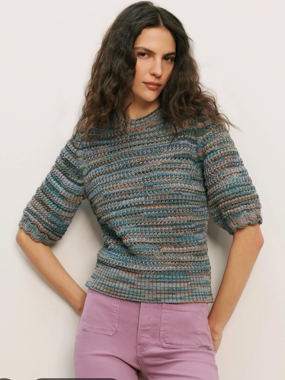 NWT VERONICA BEARD MERIVALE SHORT SLEEVE COTTON SWEATER TOP SZ S BLUE MULTI